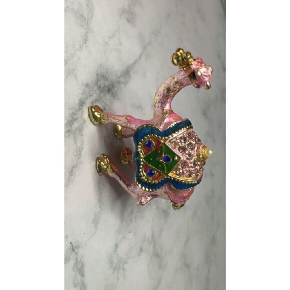 VTG Camel Trinket Box 3" Bejeweled Rhinestones Enamel Gold Metal Vintage